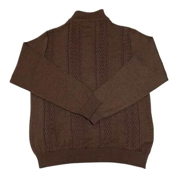 Tom James Men's CoffeeBrown Wool Blend Quarter Button Knit Sweater Sz S Made USA - Picture 2 of 13